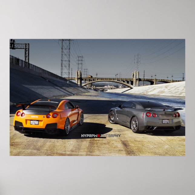 2 Nissan GT-R R35 in Downtown Los Angeles Poster (Front)
