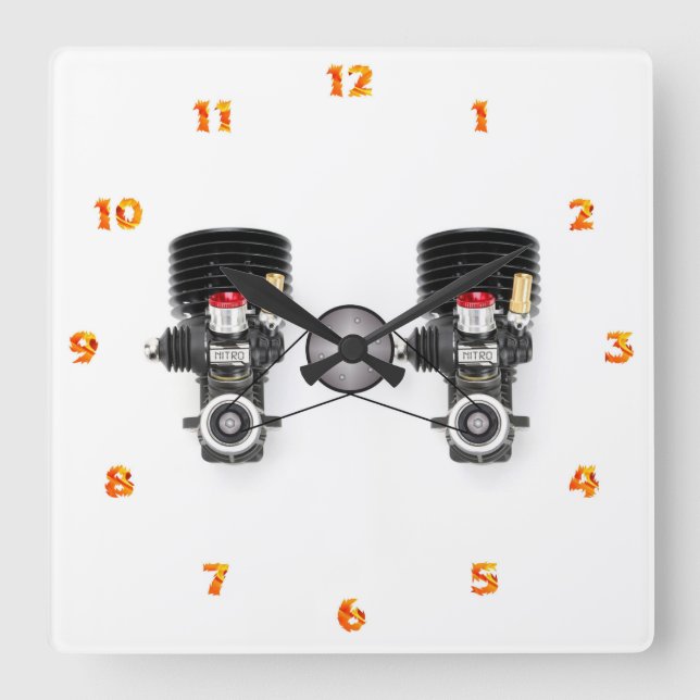 2 Nitro Methane RC Motors Square Wall Clock (Front)