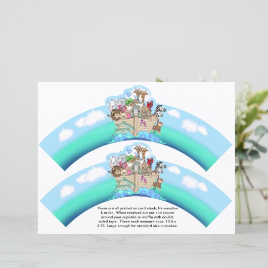 2 Noahs Ark Baby Personalized Cupcake Wrappers (Standing Front)