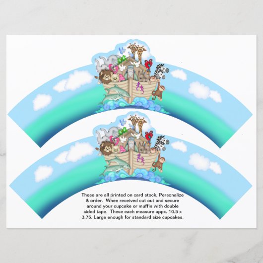 2 Noahs Ark Baby Personalized Cupcake Wrappers (Front)