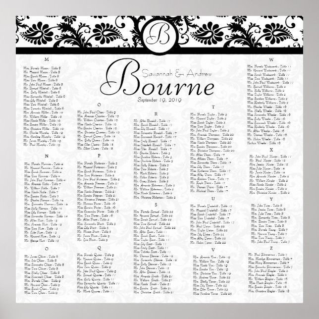#2 of 2 Black White Damask Reception Seating Chart (Front)