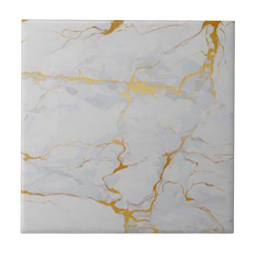 2 of 4 Gold Veined White Faux Marble 45  6 Ceramic Tile