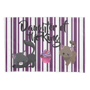 2 Pair of Cute Purple/Stripe Kitty Pillowcase