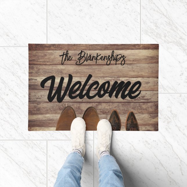 2 Pairs of Boots on Rustic Wood Custom Doormat (Indoor)