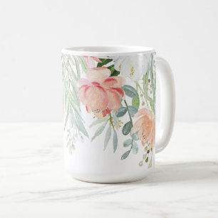 #2 Pale Peach Sage Green Watercolor Floral Coffee Mug