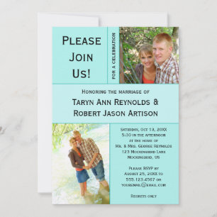 #2 Pale Teal Blue Photo Block Post Wedding Invitation