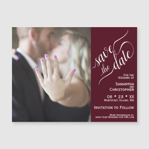 2 Pane Photo Wedding Save the Date Burgundy Magnet