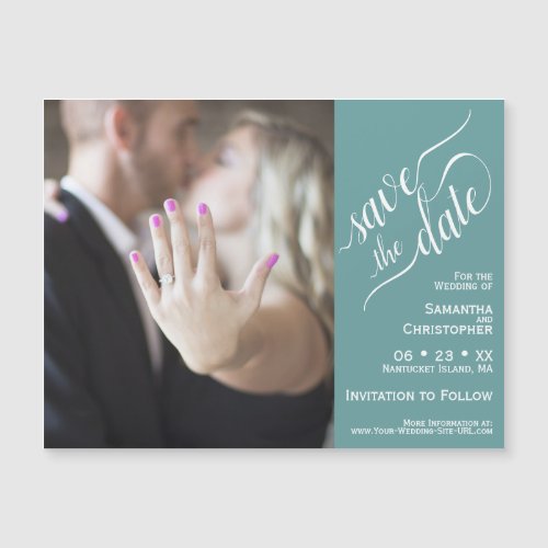 2 Pane Photo Wedding Save the Date Teal Magnet