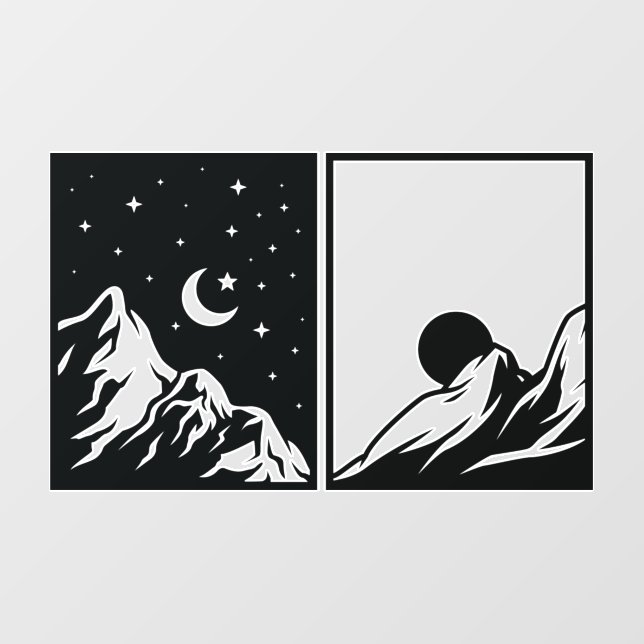 2 Panel Moon Mountain Stars Landscape Wall Decal (Front)