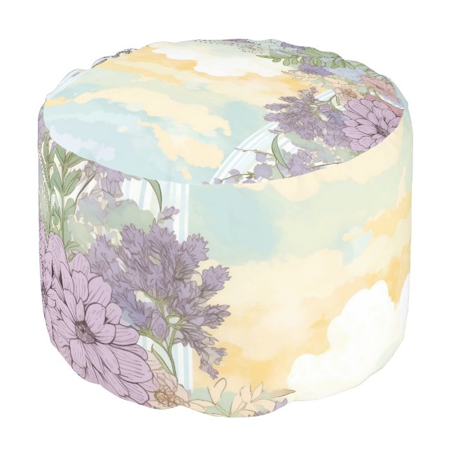 *~* 2 Pastel Floral Pattern Ethereal  Flowers Pouf (Angled Front)