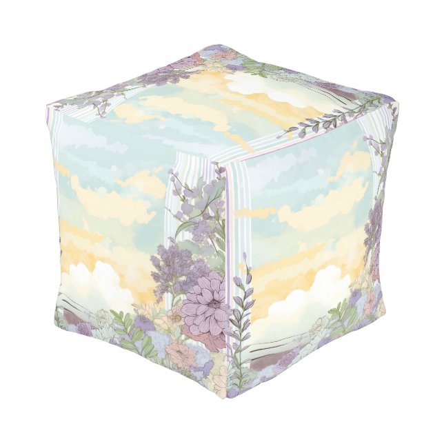*~* 2 Pastel Floral Pattern Ethereal  Flowers Pouf (Angled Back)
