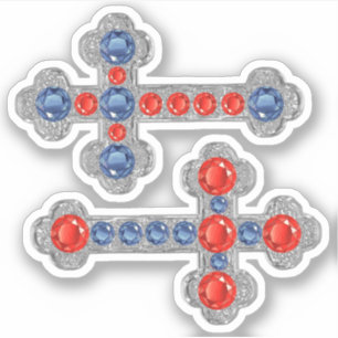 2 "Patriotic" Faux Sapphire-Ruby-Silver Crosses - Sticker