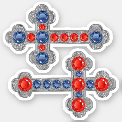 2 Patriotic Faux Sapphire_Ruby_Silver Crosses _ Sticker