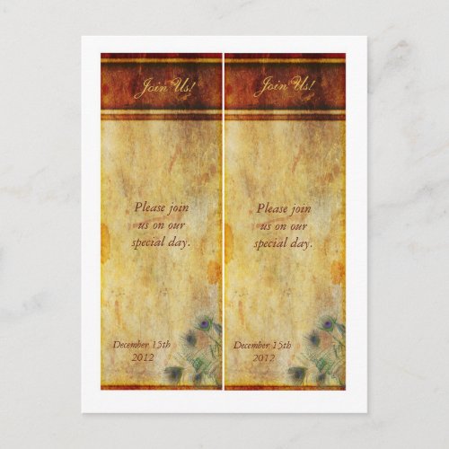 2 Peacock Feather Save the Date Bookmarks Announcement Postcard