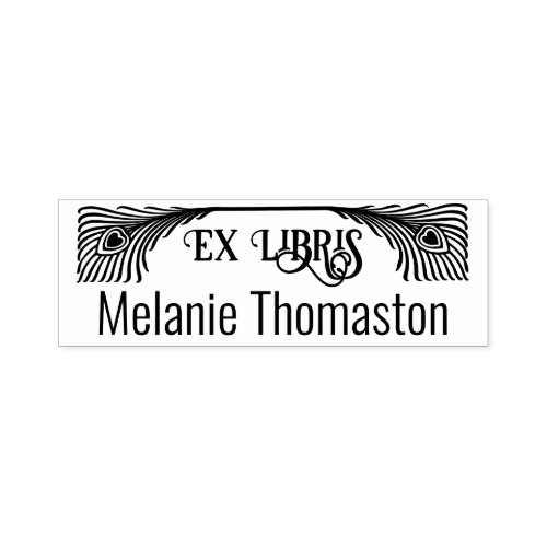 2 Peacock Feathers Art Nouveau Ex Libris Library Self_inking Stamp