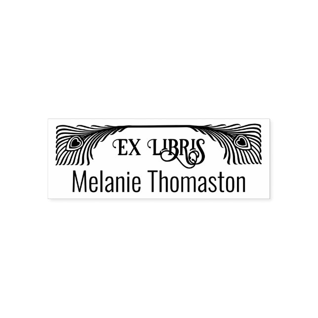2 Peacock Feathers Art Nouveau Ex Libris Library Self-inking Stamp (Design)