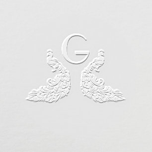 2 Peacocks Silhouette #4 Single Initial Embosser