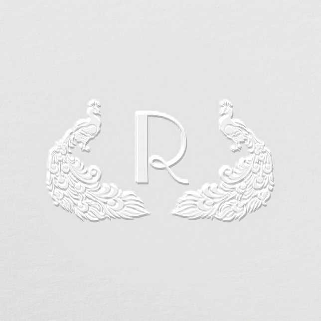 2 Peacocks Silhouette #4B Single Initial  Embosser (Design)