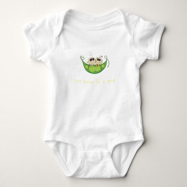 2 Peas in a Pod – Boy Girl Fraternal Twins Baby Bodysuit (Front)