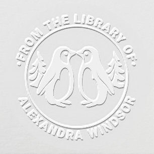 2 Penguins Kissing Library Book Name Embosser