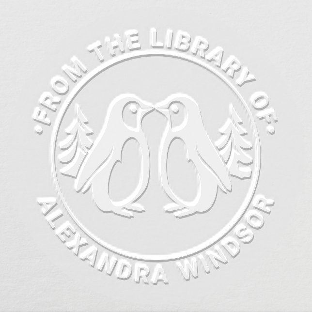2 Penguins Kissing Library Book Name Embosser (Design)