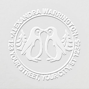 2 Penguins Kissing Name Return Address Embosser