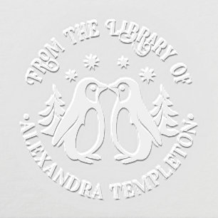 2 Penguins Kissing, Stars Library Book Name Embosser