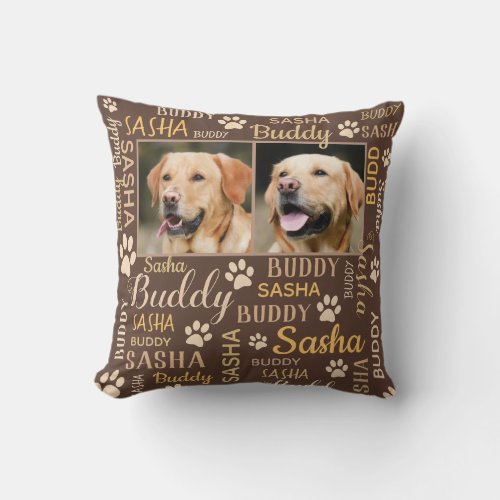 2 Personalized Photo Names  Brown Dog Pillow