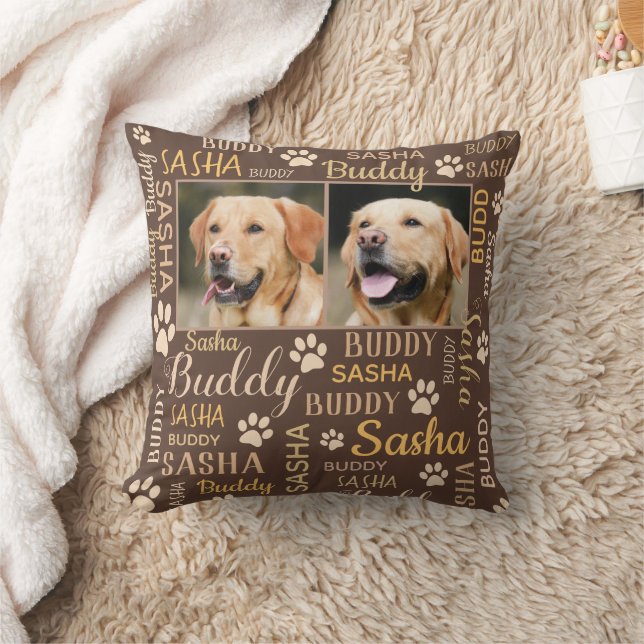 Personalized Photo Names Brown Dog Pillow Zazzle