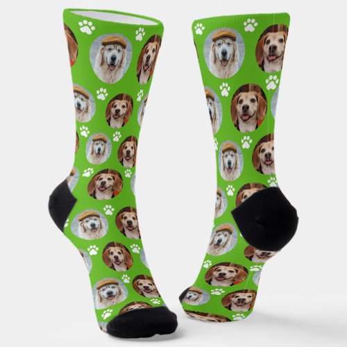 2 Pet 2 Photo Sporty Green Paw Prints  Cute Socks