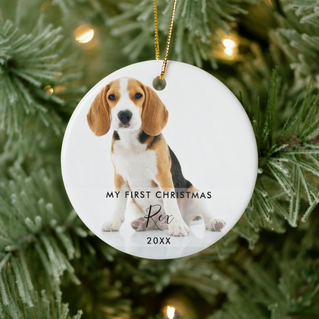 2 Pet Dog Cat Photo My First Christmas Ceramic Ornament (Tree)