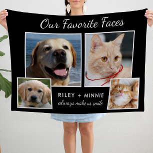 2 Pet Favorite Faces Photo Collage Fleece Blanket