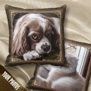 2 Pet Photo Keepsake, Gold/Purple Vintage Frame - Throw Pillow
