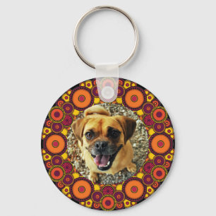 2 Pet Photos on Colorful Pattern Keychain