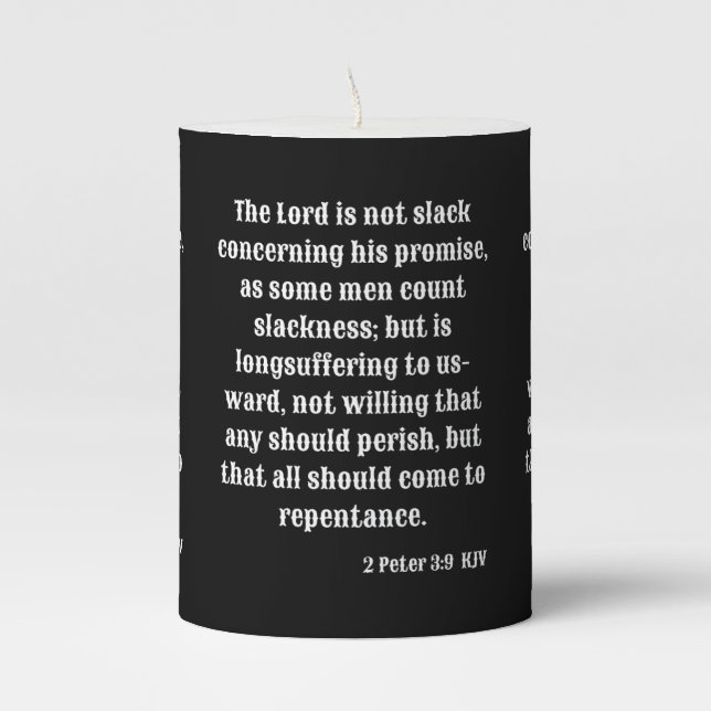 2 Peter 3:9 KJV Bible Scripture Pillar Candle (Front)
