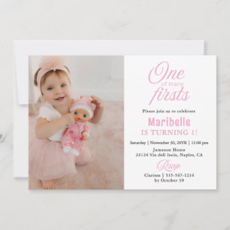 2 Photo 1st Birthday Girl Cute One of many Firsts Invitation