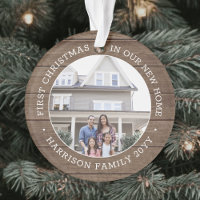 2 Photo 1st Christmas Housewarming Brown Faux Wood