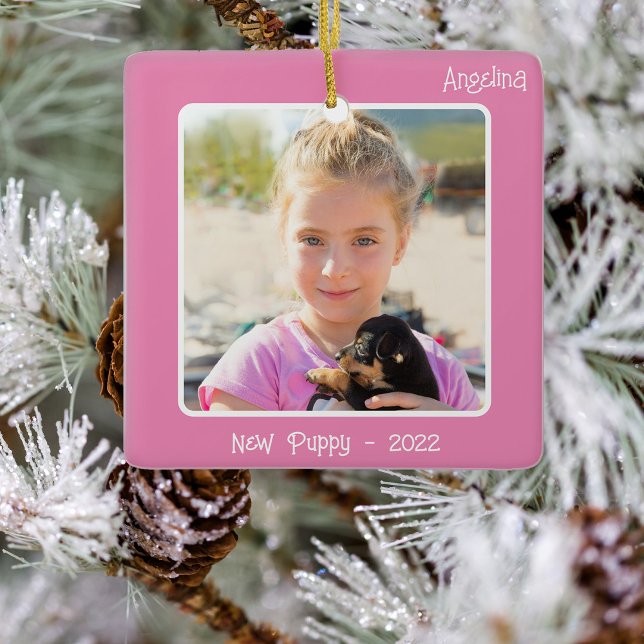 2-Photo 2 Sided Pink Special Event Or Milestone Ceramic Ornament (Creator Uploaded)