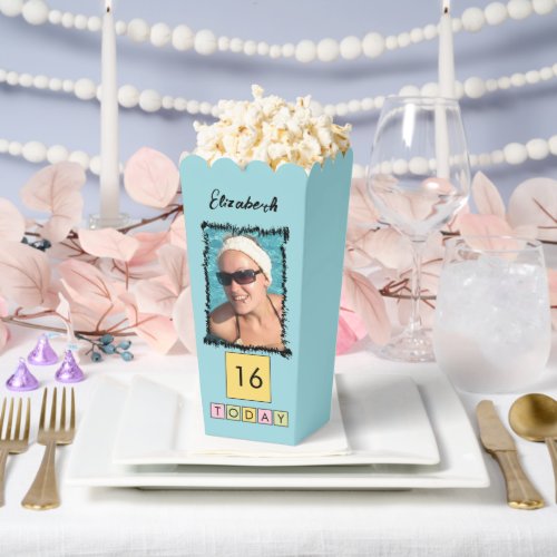 2 photo add name 16th any age purple popcorn favor boxes