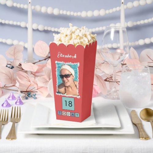 2 photo add name 18th any age purple popcorn favor boxes