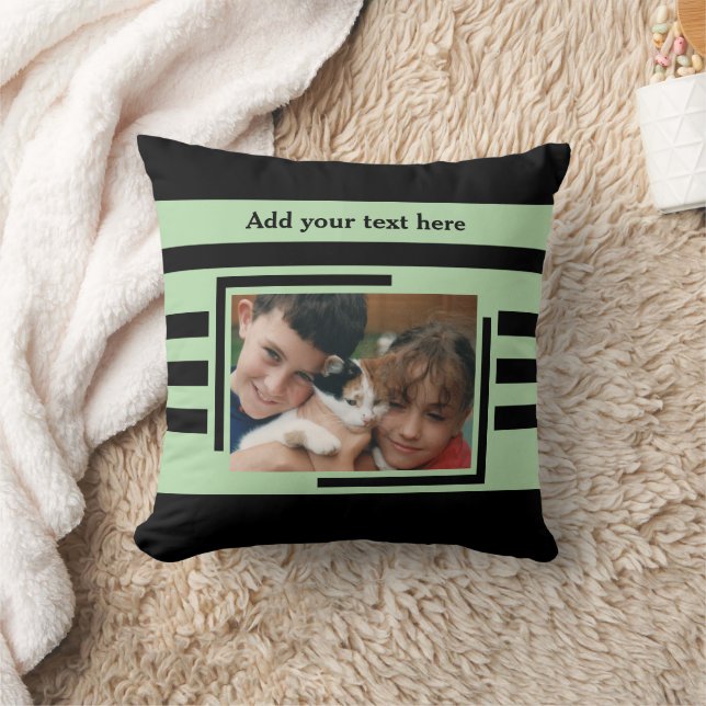2 photo add text black green throw pillow (Blanket)