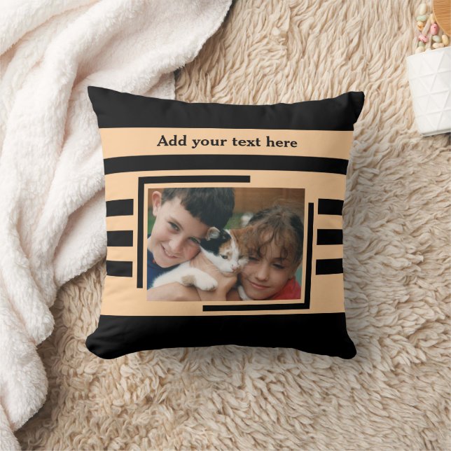 2 photo add text black peach throw pillow (Blanket)