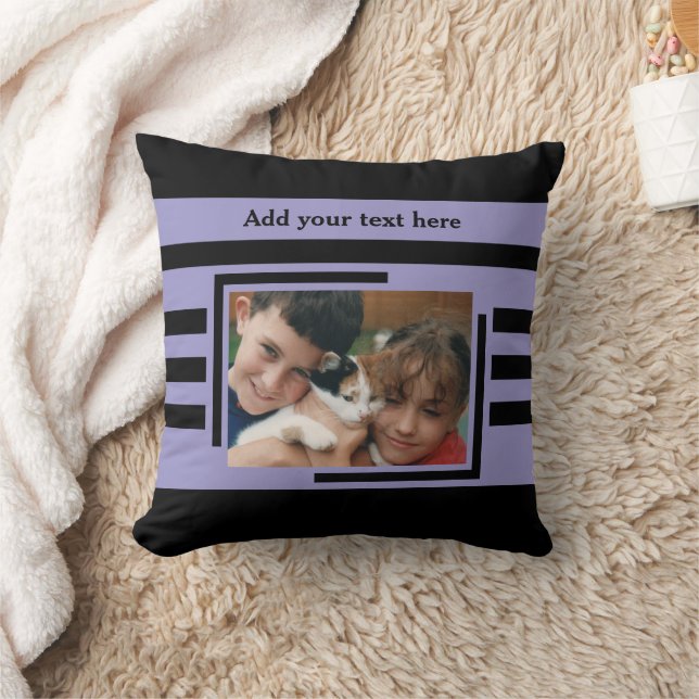 2 photo add text black purple throw pillow (Blanket)