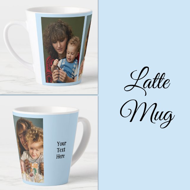 2 photo add text white blue latte mug (Creator Uploaded)