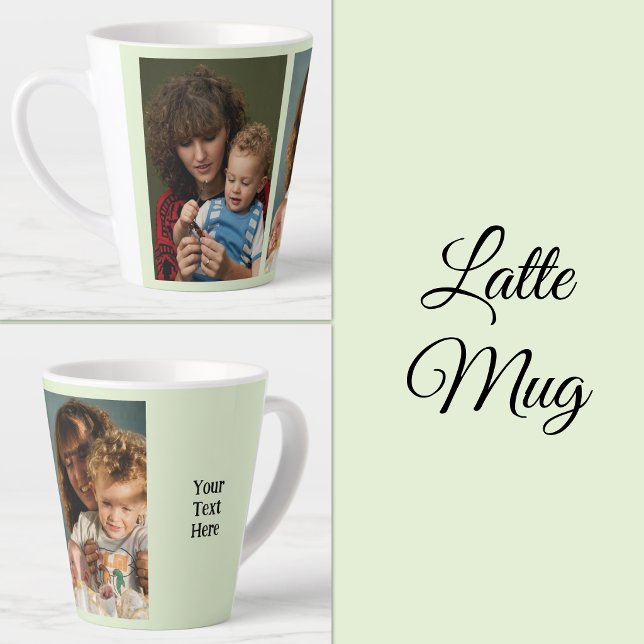 2 photo add text white green latte mug (Creator Uploaded)