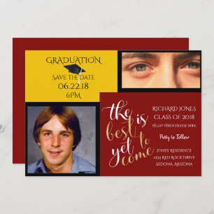 2 PHOTO and CHOOSE COLOR Yellow Red Graduation Invitation