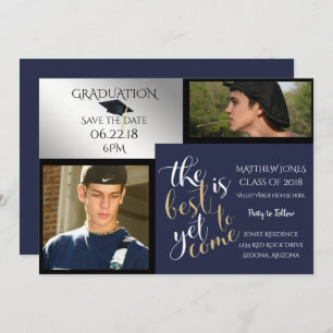 2 PHOTO and CHOOSE YOUR COLOR Blue Graduation Invitation