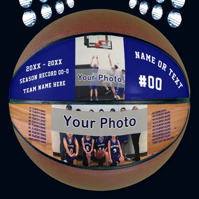 2 PHOTO and Personalized Custom Made Basketball (Two, Photo Basketball. Awesome, Gifts for Basketball Seniors. Senior night gifts basketball. Blue)
