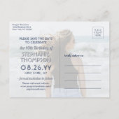 2 Photo Any Age Birthday Navy Silver Save the Date Invitation Postcard (Back)