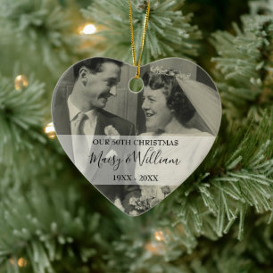 2 Photo Any Anniversary Year Christmas Wedding Ceramic Ornament